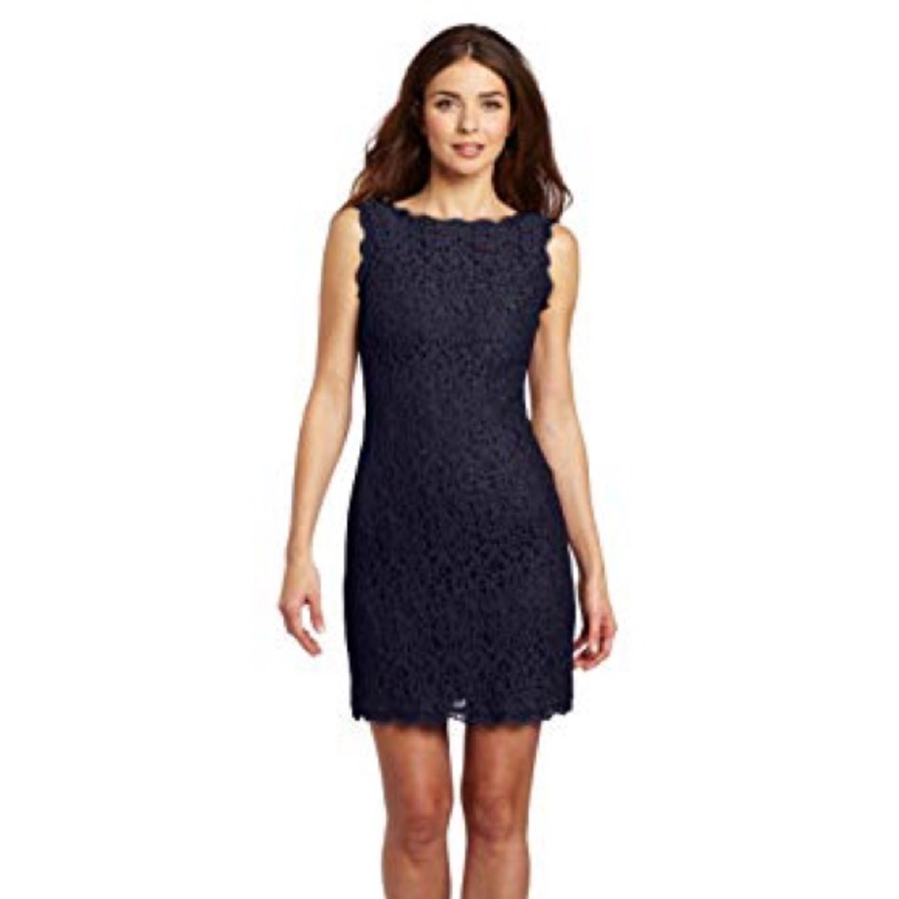 • Adrianna Papell navy lace sheath cocktail dress•
